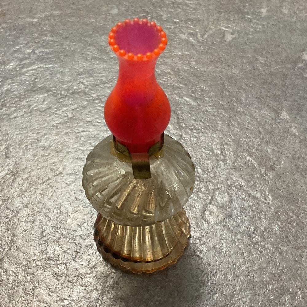 Vintage Glass Perfume Bottle with Pink and Gold Accents